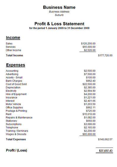 profit and loss. Profit and Loss Statement