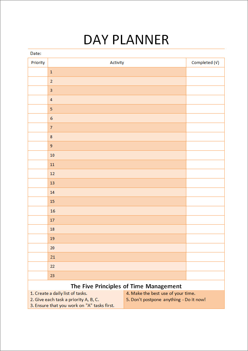 Day Planner Activities