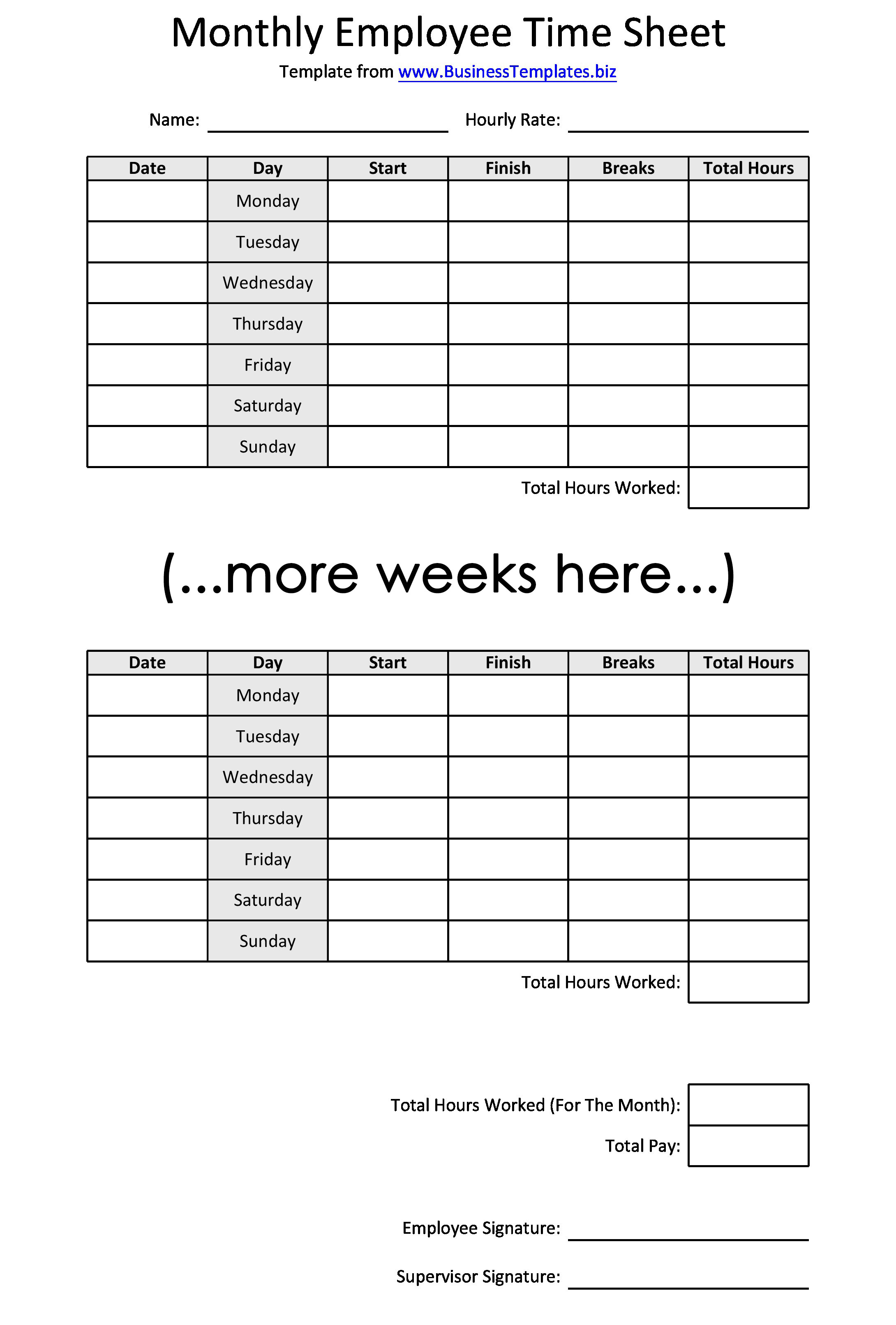 Monthly Employee Time Sheet
