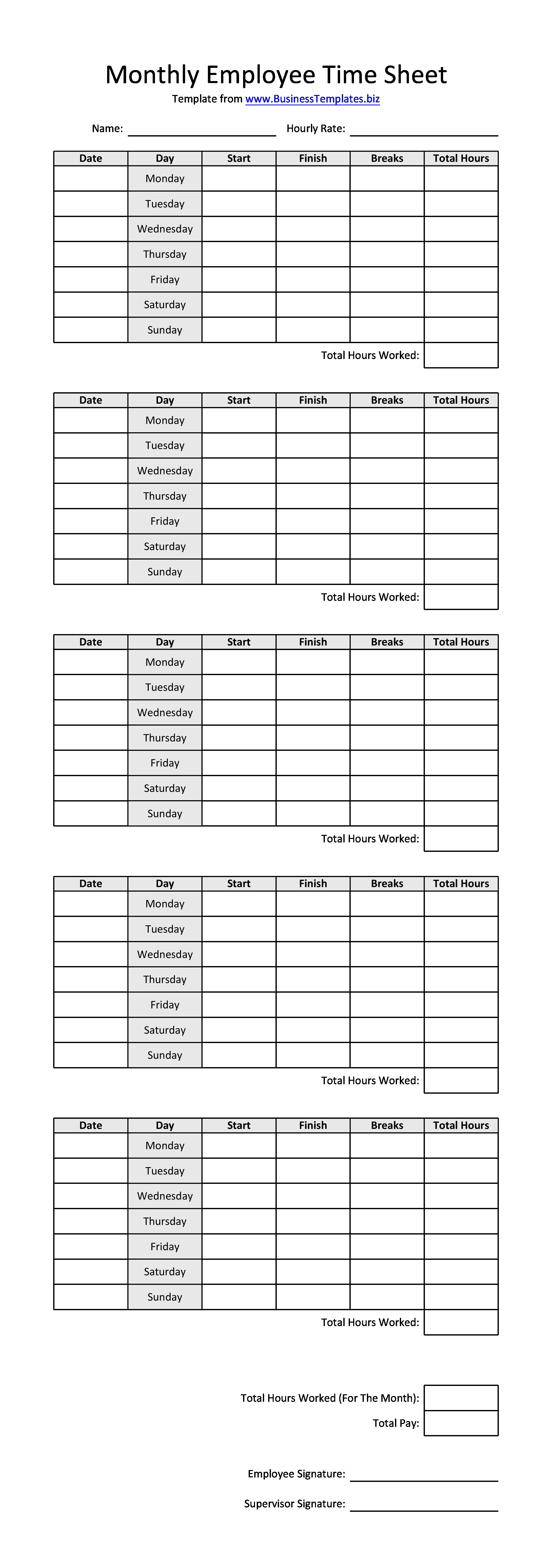 Monthly Employee Time Sheet